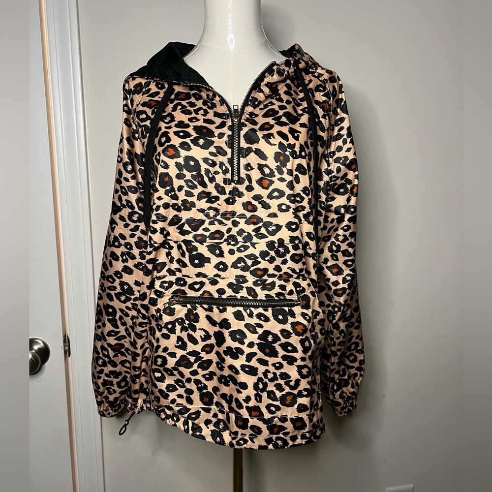 Main Strip Windbreaker Rain Shirt Black And Brown 1/4 Zip Small